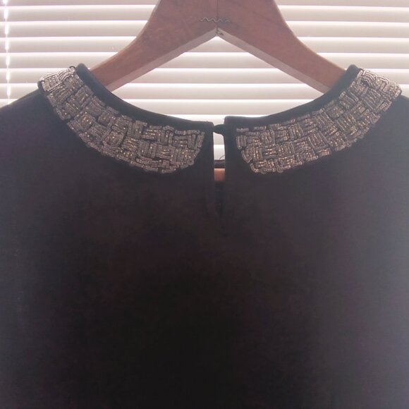 H&M Womens π Fancy Black Sequined Neck Fit And Flare Sleeveless Peplum Top - Picture 10 of 15
